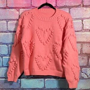 Cider Women’s Heart Texture Knit Sweater Size M Pink Cozy Great Condition